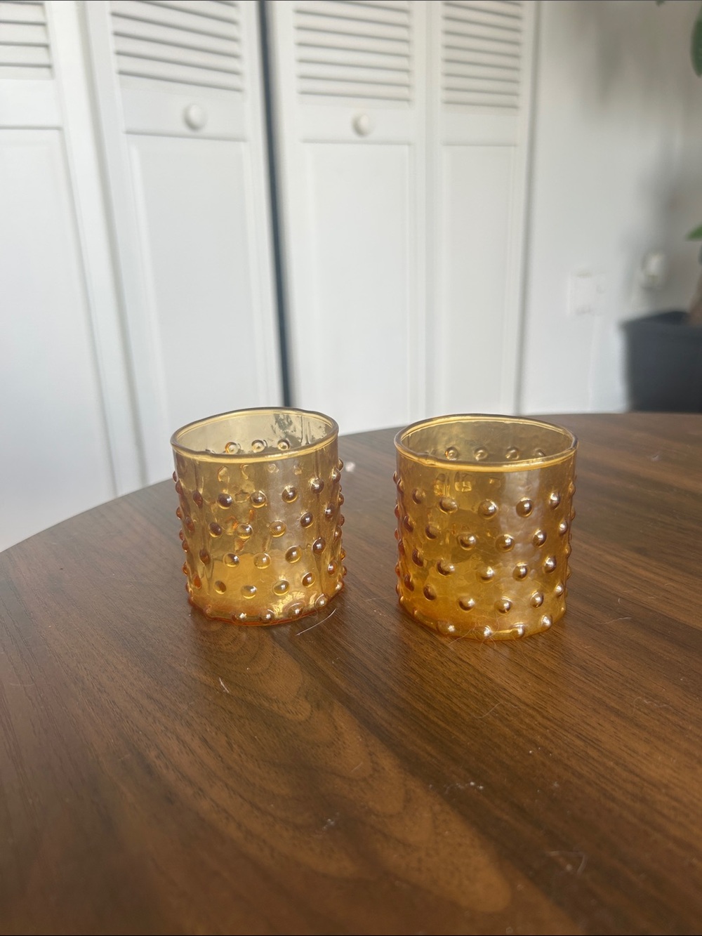 Amber Studded Glass Votive Holders - Set of 2
